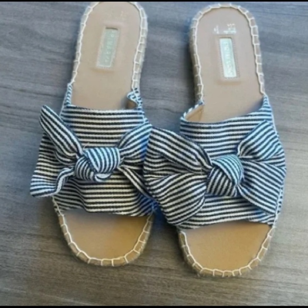 Primark Blue and White Espadrille Bow Flats
